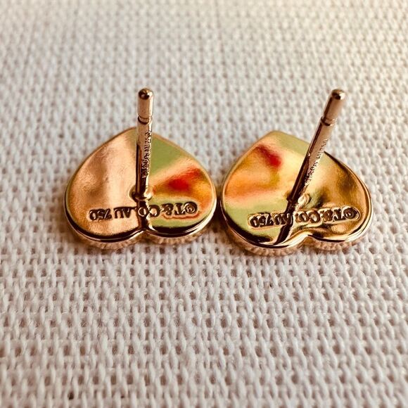 NEW Return to Tiffany Co. Mini Rose Gold Heart with Diamonds Earrings - Picture 6 of 8
